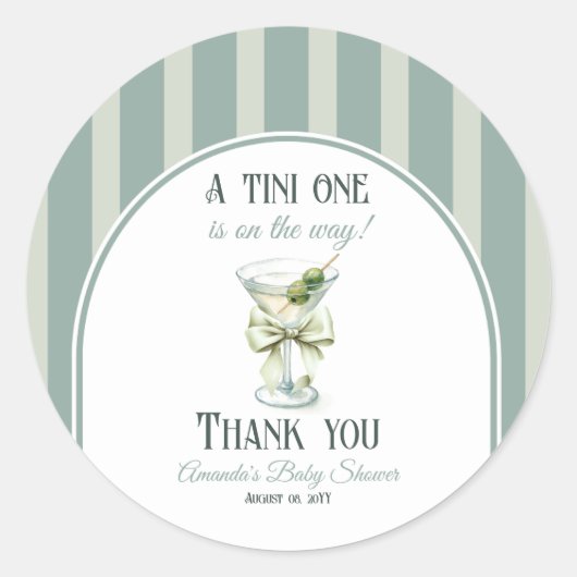 Minimalist Retro Bow Tini One Martini Baby Shower Ronde Sticker (Voorkant)