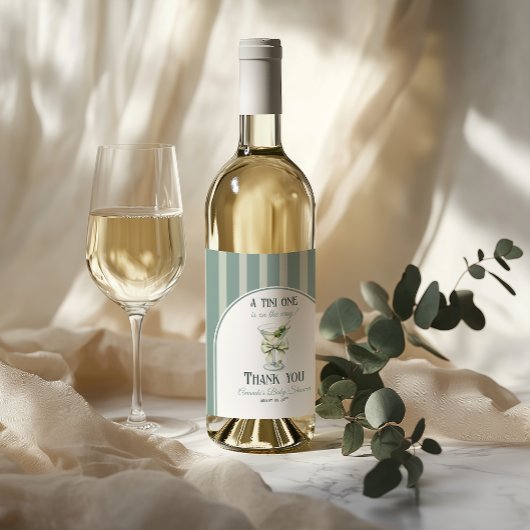 Minimalist Retro Bow Tini One Martini Baby Shower Wijn Etiket