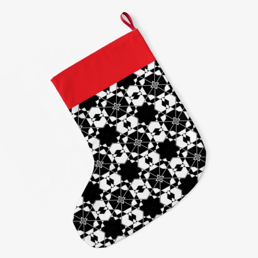 Minimalist retro check pattern – Monochrome design Grote Kerstsok (Achterkant (Hangend))