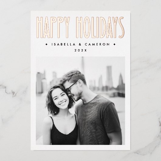 Minimalist retro Happy Holidays white Christmas Folie Feestdagenkaart (Voorkant)