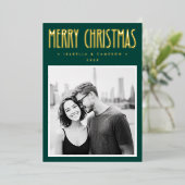 Minimalist retro Merry Christmas dark green Folie Feestdagenkaart (Staand Voorkant)