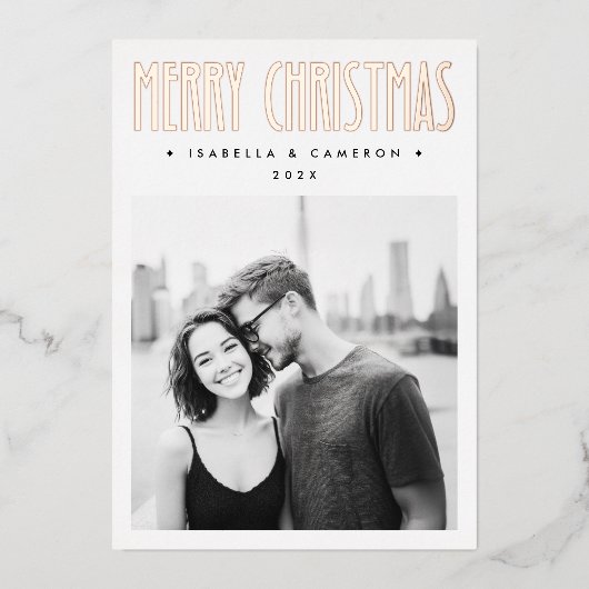 Minimalist retro Merry Christmas minimalist white Folie Feestdagenkaart (Voorkant)