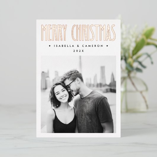 Minimalist retro Merry Christmas minimalist white Folie Feestdagenkaart (Staand Voorkant)