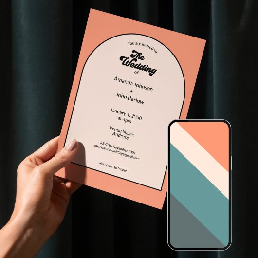 Minimalist Retro Orange Pastel The Wedding Of Kaart