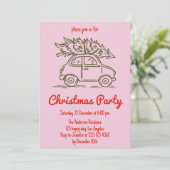 Minimalist Retro Pink Christmas Party Invitation  Kaart (Staand voorkant)