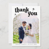 Minimalist Retro Wedding Photos Thank You Card Bedankkaart (Voorkant)