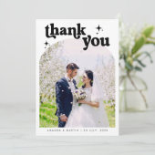 Minimalist Retro Wedding Photos Thank You Card Bedankkaart (Staand voorkant)
