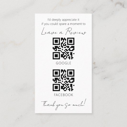 Minimalist Review Request with QR Code Chic Creamy Visitekaartje (Achterkant)