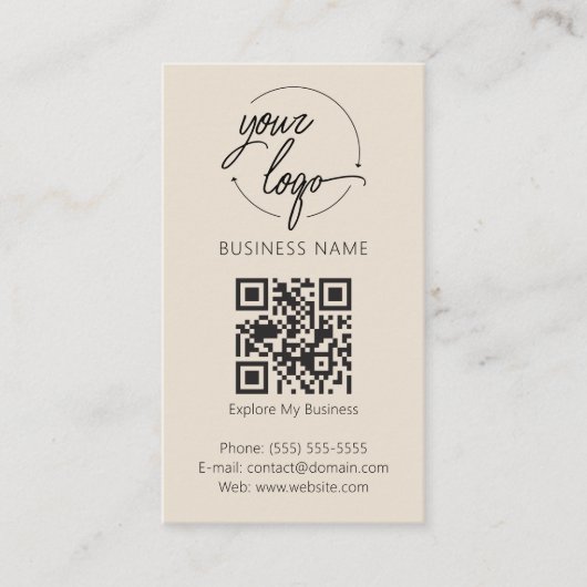 Minimalist Review Request with QR Code Chic Creamy Visitekaartje (Voorkant)