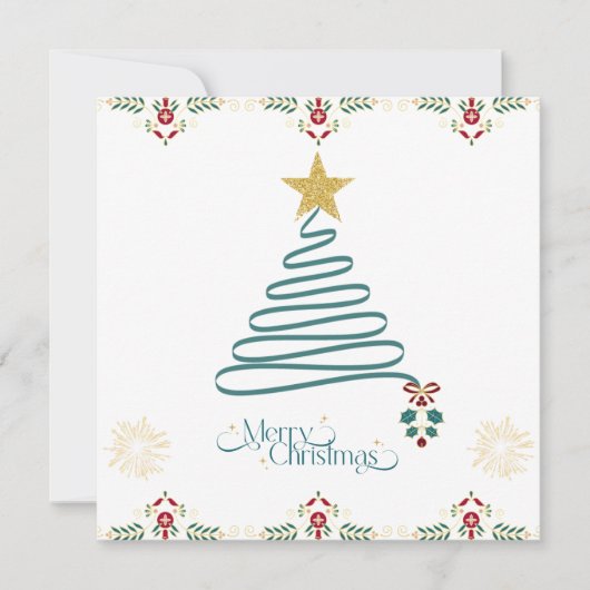Minimalist Ribbon Tree Christmas Card  Feestdagenkaart (Voorkant)