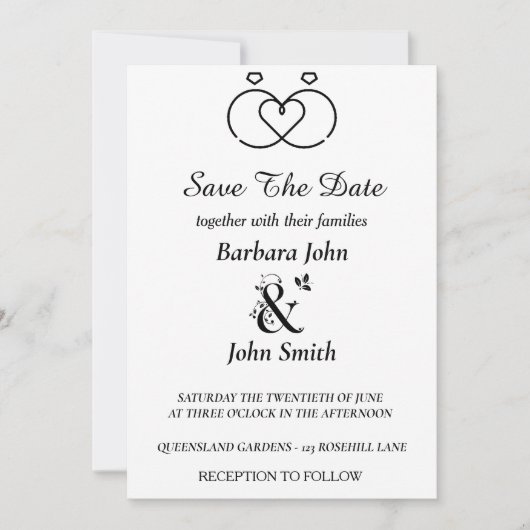 Minimalist Rings Heart Wedding Save The Date  Kaart (Voorkant)