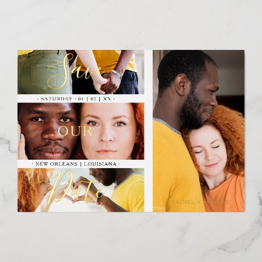 Minimalist Romantic 4 Wedding Engagement Photos Folie Uitnodiging (Voorkant)