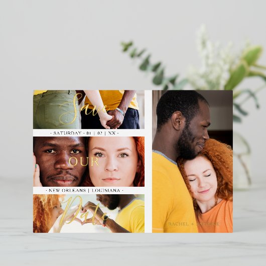 Minimalist Romantic 4 Wedding Engagement Photos Folie Uitnodiging (Staand Voorkant)