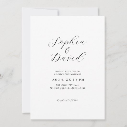 Minimalist Romantic Script Chic Photo Wedding Kaart (Voorkant)