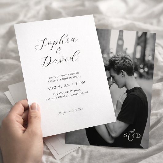 Minimalist Romantic Script Chic Photo Wedding Kaart