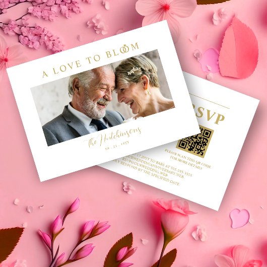 Minimalist Romantic Wedding Anniversary in Gold RSVP Kaartje
