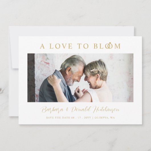 Minimalist Romantic Wedding Anniversary in Gold Save The Date (Voorkant)