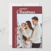 Minimalist Rood Wit 2 Foto Vrolijk Kerstfeest Feestdagenkaart (Voorkant)