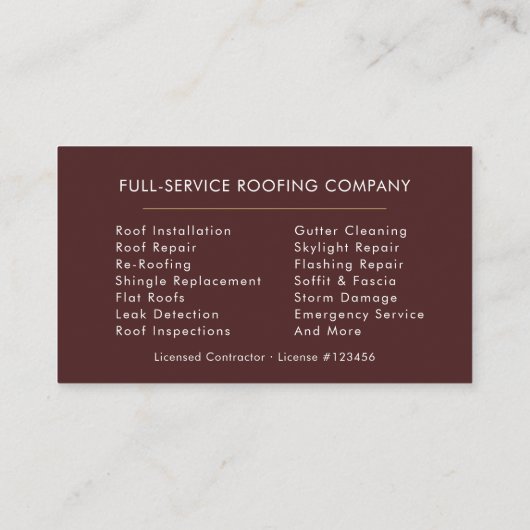 Minimalist Roofer Burgundy Gold Modern Visitekaartje (Achterkant)