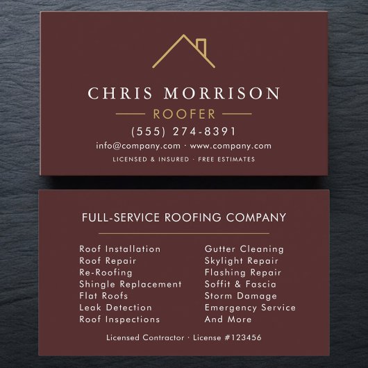 Minimalist Roofer Burgundy Gold Modern Visitekaartje
