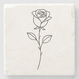 Minimalist Rose Botanical Line Art Stenen Onderzetter