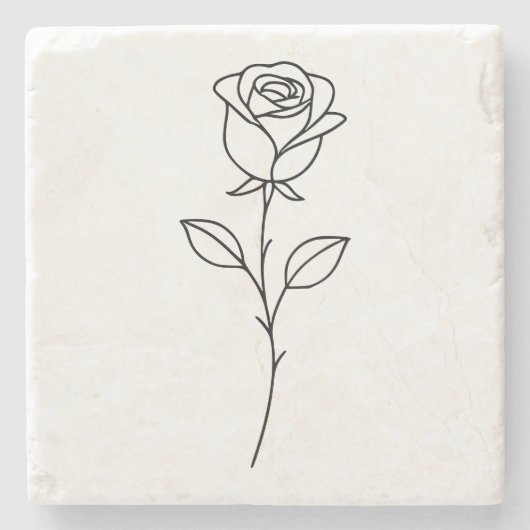 Minimalist Rose Botanical Line Art Stenen Onderzetter (Voorkant)