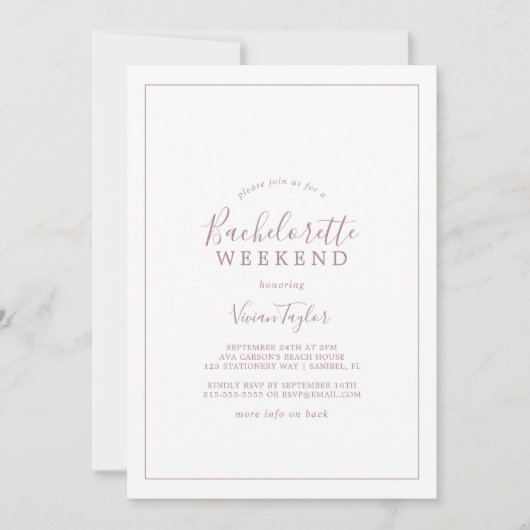 Minimalist Rose Gold Bachelorette Weekend Kaart (Voorkant)