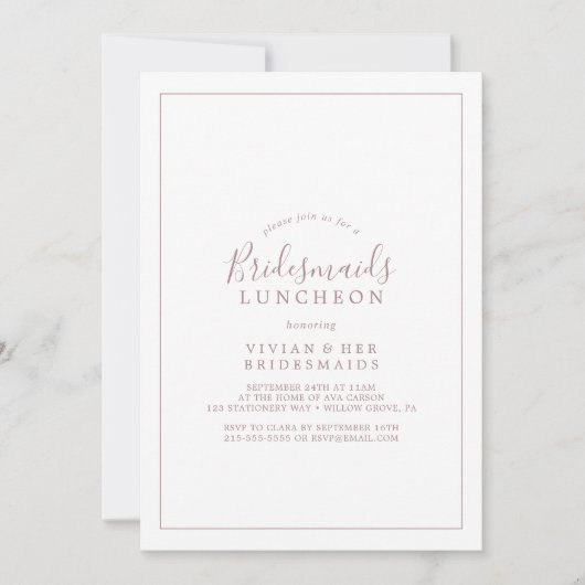 Minimalist Rose Gold Bridesmaids Luncheon Kaart (Voorkant)