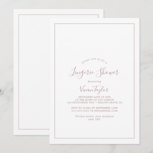 Minimalist Rose Gold Lingerie Shower Invitation Kaart (Voorkant / Achterkant)