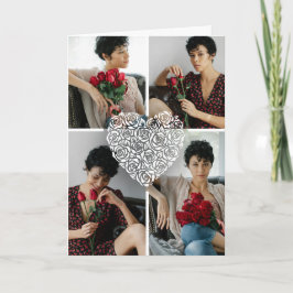 Minimalist Rose Heart Photo Collage Custom  Kaart