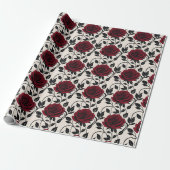 Minimalist Roses In Black And Deep Red On A Cream  Cadeaupapier (Uitgerold)