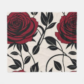Minimalist Roses In Black And Deep Red On A Cream  Fleece Deken (Voorkant (Horizontaal))