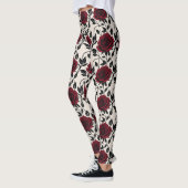 Minimalist Roses In Black And Deep Red On A Cream Leggings (Links)