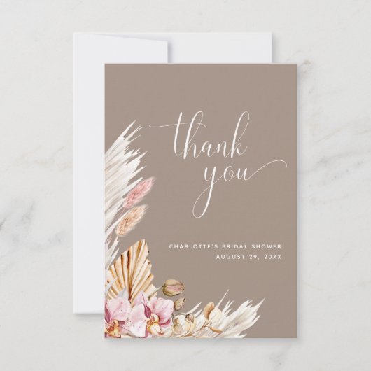 Minimalist Roze Bruin Boho Floral | VRIJGEZELLENFE Bedankkaart (Voorkant)