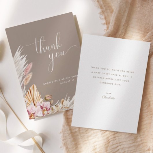 Minimalist Roze Bruin Boho Floral | VRIJGEZELLENFE Bedankkaart