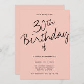 Minimalist Roze Zwart 30e verjaardag Kaart (Voorkant / Achterkant)