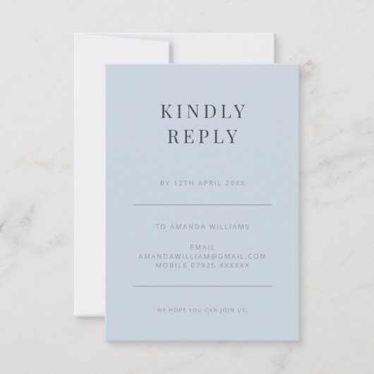 Minimalist RSVP Card Typography Dusky Blue (Voorkant)