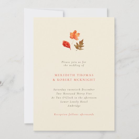 Minimalist Rustic Autumn Leaves Wedding Kaart (Voorkant)
