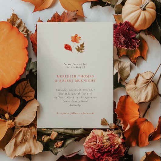 Minimalist Rustic Autumn Leaves Wedding Kaart