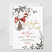 Minimalist Rustic Floral Baubles Christmas Party Kaart (Voorkant)