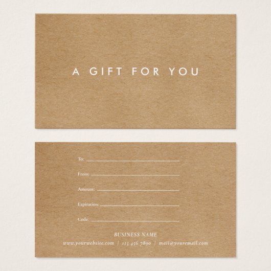 Minimalist Rustic Gift Certificate Visitekaartje (Voorkant /achterkant)