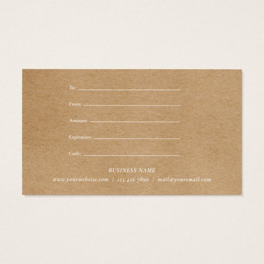 Minimalist Rustic Gift Certificate Visitekaartje (Achterkant)