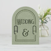 Minimalist Sage Green and Black Arch Wedding Kaart (Staand voorkant)