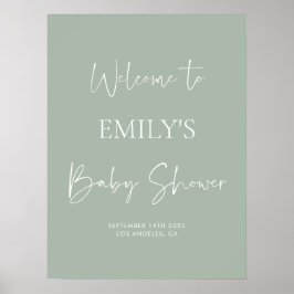 Minimalist Sage Green Baby Shower Welcome Sign Poster
