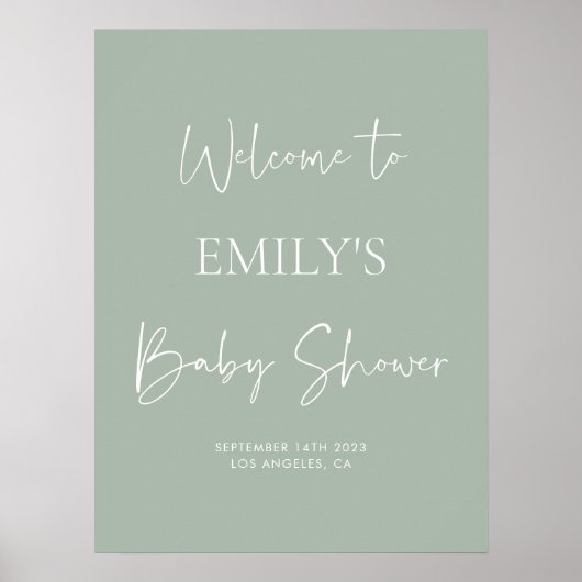Minimalist Sage Green Baby Shower Welcome Sign Poster (Voorkant)