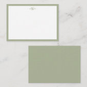 Minimalist Sage Green Border Modern Monogram Notitiekaartje (Voorkant / Achterkant)