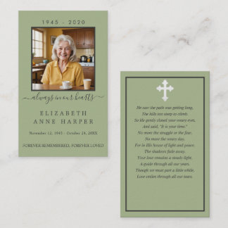 Minimalist Sage Green Funeral Prayer Card Photo Visitekaartje