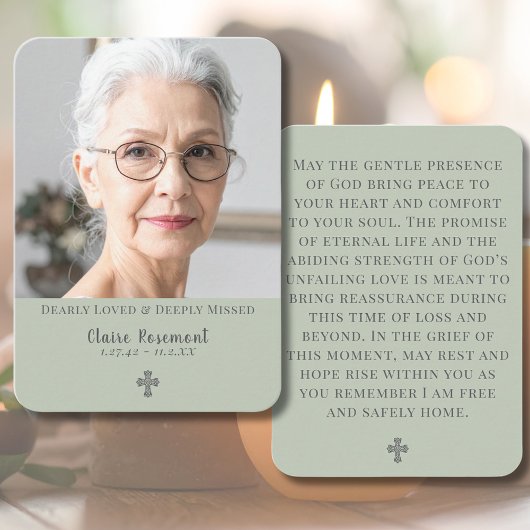 Minimalist Sage Green Funeral Prayer Card Visitekaartje