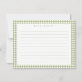 Minimalist Sage Green Gingham Plaid Lined Notitiekaartje