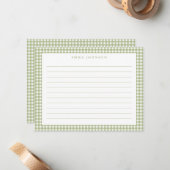 Minimalist Sage Green Gingham Plaid Lined Notitiekaartje (Voorkant / Achterkant in situ)